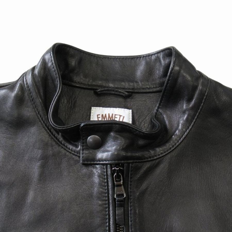 美品 EMMETI エンメティ JURI ユリ ラムスキン レザー シングル ライダース ジャケット ブルゾン 革ジャン サイズ42 ブラック メンズ 古着 中古 | EMMETI | 02
