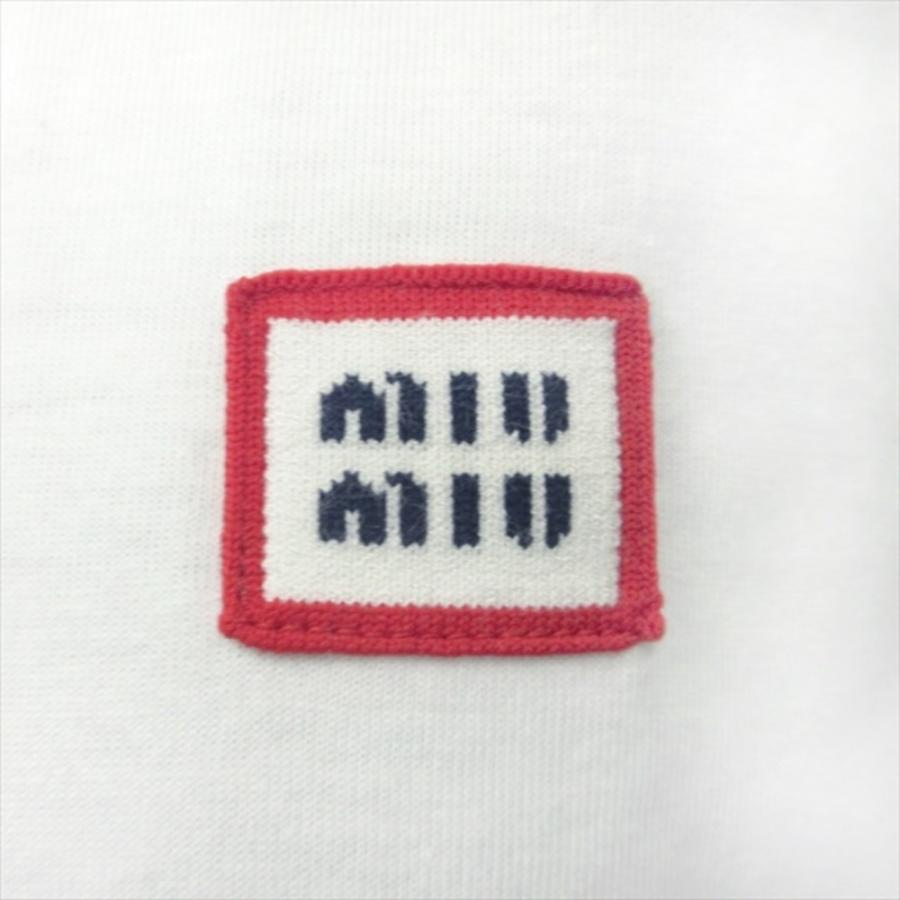 新品同様 MIUMIU ミュウミュウ 22aw クロップド ロング Tシャツ カットソー 長袖 ロゴ ワッペン トリコロール S 白 ホワイト レディース 古着 中古 | miu miu | 04