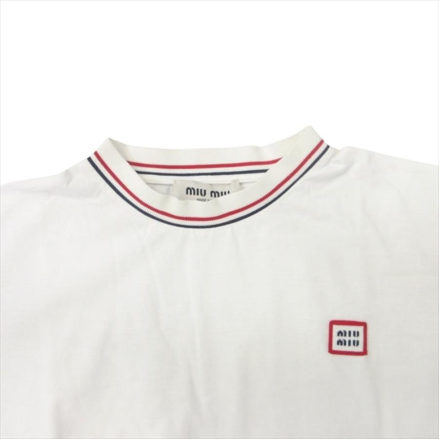 新品同様 MIUMIU ミュウミュウ 22aw クロップド ロング Tシャツ カットソー 長袖 ロゴ ワッペン トリコロール S 白 ホワイト レディース 古着 中古 | miu miu | 05