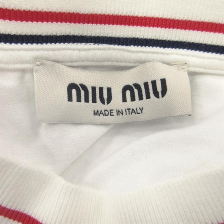 新品同様 MIUMIU ミュウミュウ 22aw クロップド ロング Tシャツ カットソー 長袖 ロゴ ワッペン トリコロール S 白 ホワイト レディース 古着 中古 | miu miu | 06