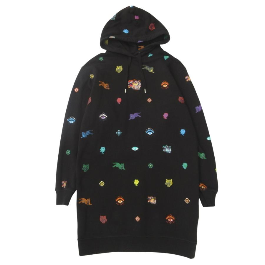良品 KENZO ケンゾー Tiger Eye タイガー アイ フーディ ロング パーカー ワンピース スウェット NIGO ニゴー M 黒 ブラック レディース 古着 中古 | KENZO