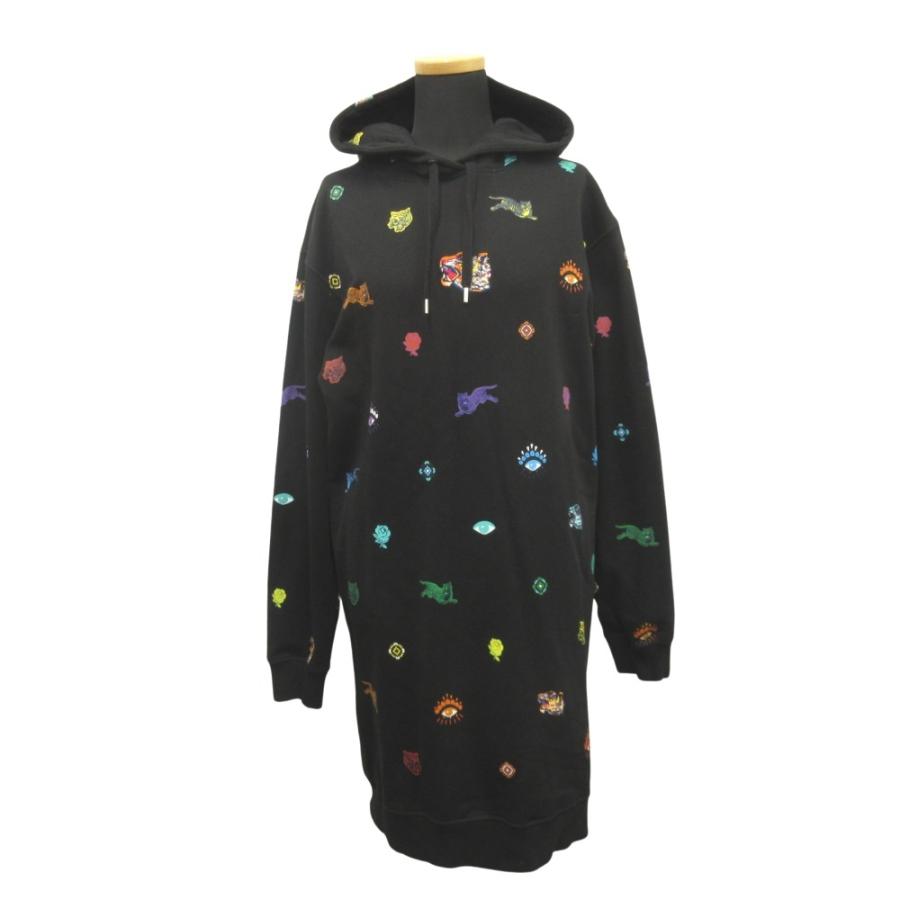 良品 KENZO ケンゾー Tiger Eye タイガー アイ フーディ ロング パーカー ワンピース スウェット NIGO ニゴー M 黒 ブラック レディース 古着 中古 | KENZO | 01