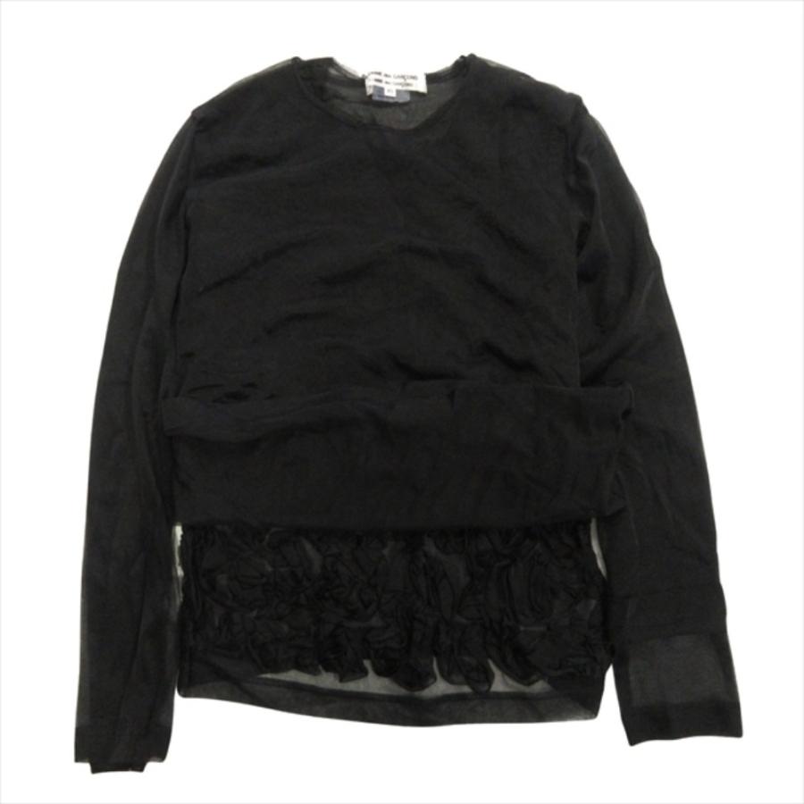 良品 COMME des GARCONS コムデギャルソン フリル シアー レイヤード ロング カットソー Tシャツ 長袖 シースルー XS 黒 ブラック レディース 古着 中古 | COMME des GARCONS