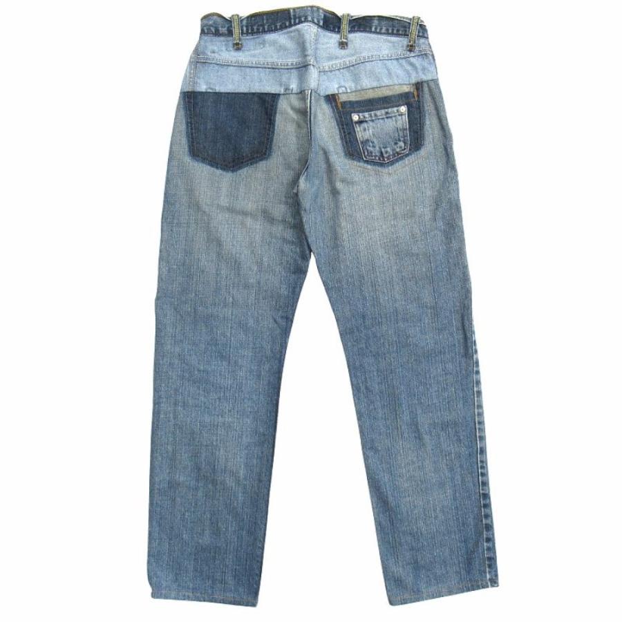 美品 masao shimizu マサオシミズ ヴィンテージ 再構築 リメイク デニム パンツ ドッキング 切替 スイッチング 2 インディゴブルー 青 メンズ 古着 中古 USED 美品 masao shimizu マサオシミズ ヴィンテージ 再構築 リメイク