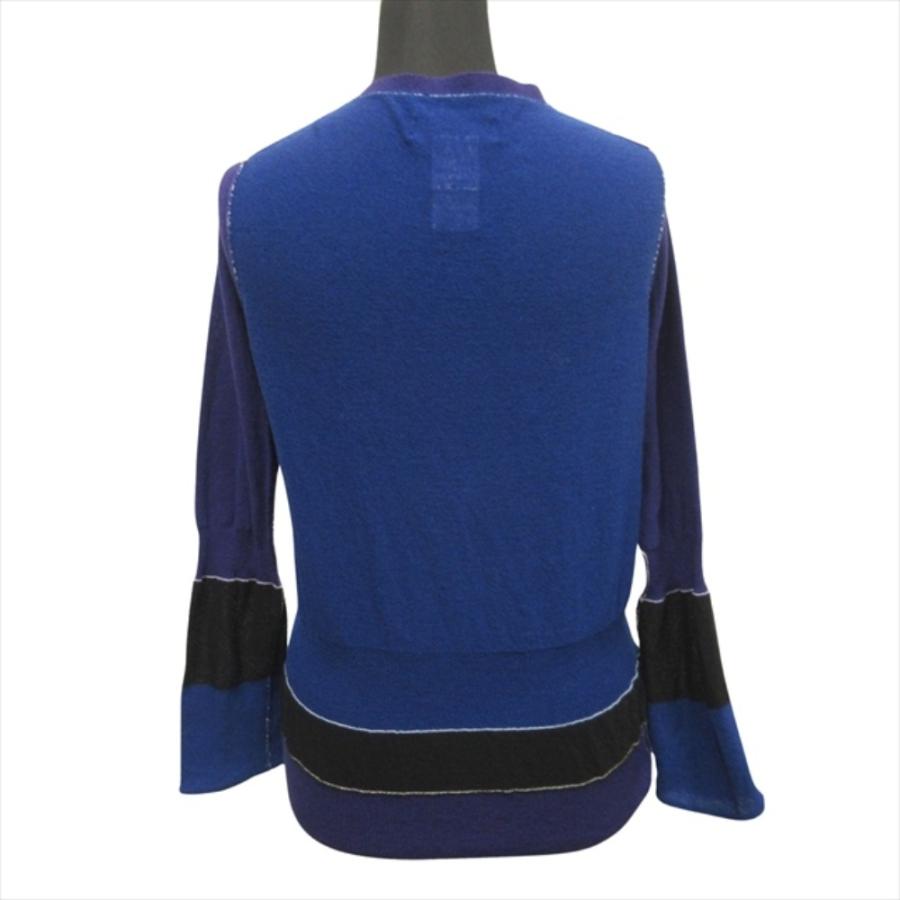 良品 Yohji Yamamoto FEMME ヨウジヤマモト ファム バイカラー パッチワーク カーディガン ニット セーター 2 紫 パープル 青 ブルー レディース 古着 中古 | Yohji Yamamoto | 02