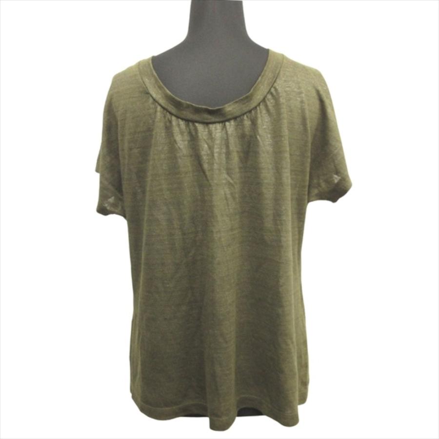 良品 HaaT ISSEY MIYAKE ハート イッセイミヤケ リネン ニット カットソー Tシャツ Vネック ドレープ サイズ2 カーキ レディース 古着 中古 | ISSEY MIYAKE | 01