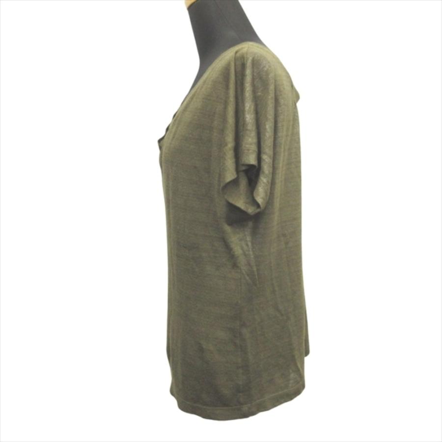 良品 HaaT ISSEY MIYAKE ハート イッセイミヤケ リネン ニット カットソー Tシャツ Vネック ドレープ サイズ2 カーキ レディース 古着 中古 | ISSEY MIYAKE | 02