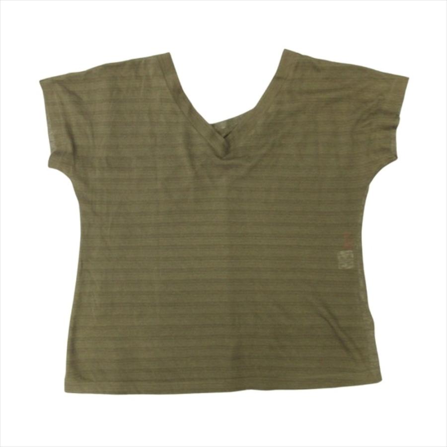 良品 HaaT ISSEY MIYAKE ハート イッセイミヤケ リネン ニット カットソー Tシャツ Vネック ドレープ サイズ2 カーキ レディース 古着 中古 | ISSEY MIYAKE | 03
