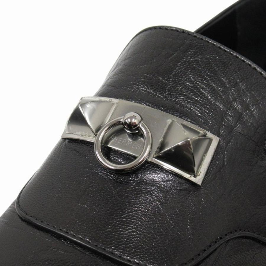 未使用 HERMES エルメス Blaise ブレイス ローファー シューズ スリッポン 革靴 レザー シルバー金具 コリエ・ド・シアン 41A 26cm 黒  メンズ 古着 中古の画像