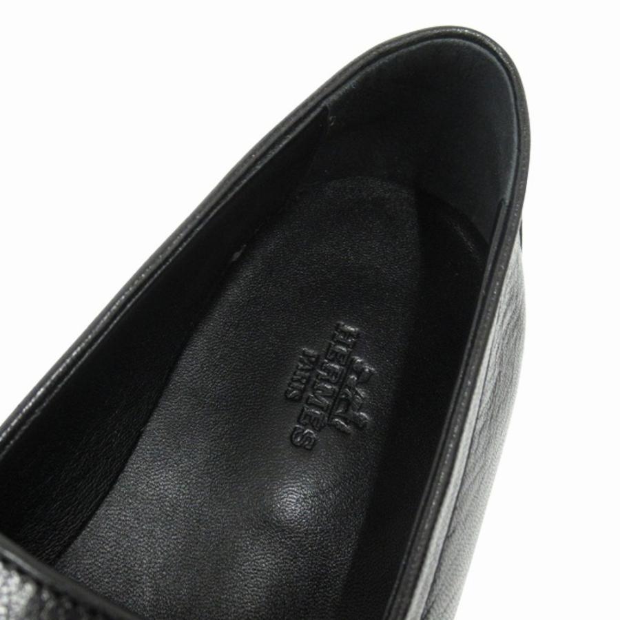 未使用 HERMES エルメス Blaise ブレイス ローファー シューズ スリッポン 革靴 レザー シルバー金具 コリエ・ド・シアン 41A 26cm 黒  メンズ 古着 中古の画像