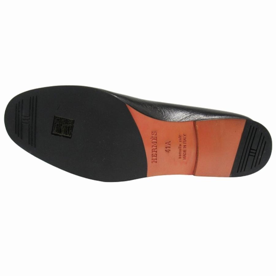 未使用 HERMES エルメス Blaise ブレイス ローファー シューズ スリッポン 革靴 レザー シルバー金具 コリエ・ド・シアン 41A 26cm 黒  メンズ 古着 中古の画像