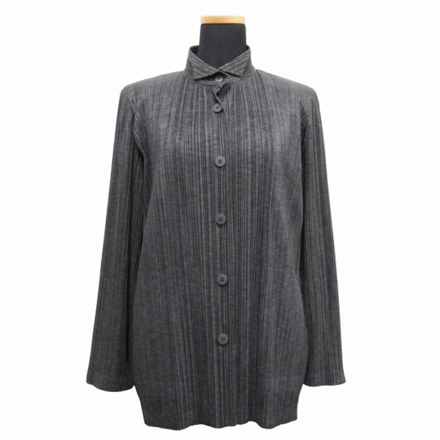 美品 PLEATS PLEASE プリーツプリーズ 09AW プリーツ加工 シャツ ブラウス カットソー 長袖 ウイングカラー オールド サイズ3 グレー レディース 古着 中古 | PLEATS PLEASE