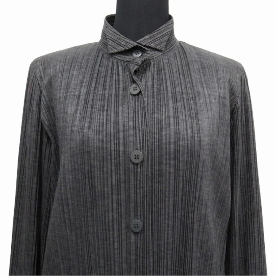 美品 PLEATS PLEASE プリーツプリーズ 09AW プリーツ加工 シャツ ブラウス カットソー 長袖 ウイングカラー オールド サイズ3 グレー レディース 古着 中古 | PLEATS PLEASE | 02