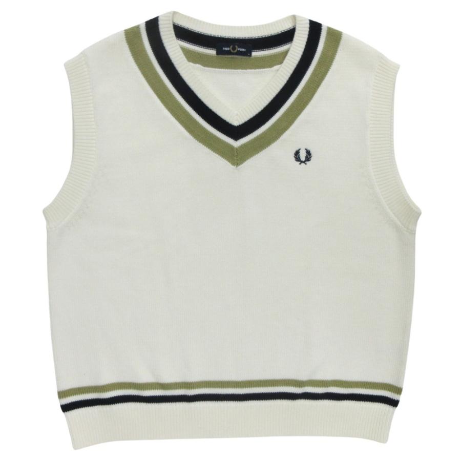 美品 FRED PERRY フレッドペリー セーター ベスト ノースリーブ ニット Vネック コットンブレンド チルデン FZ3246 M 白 紺 緑 メンズ 古着 中古 | FRED PERRY