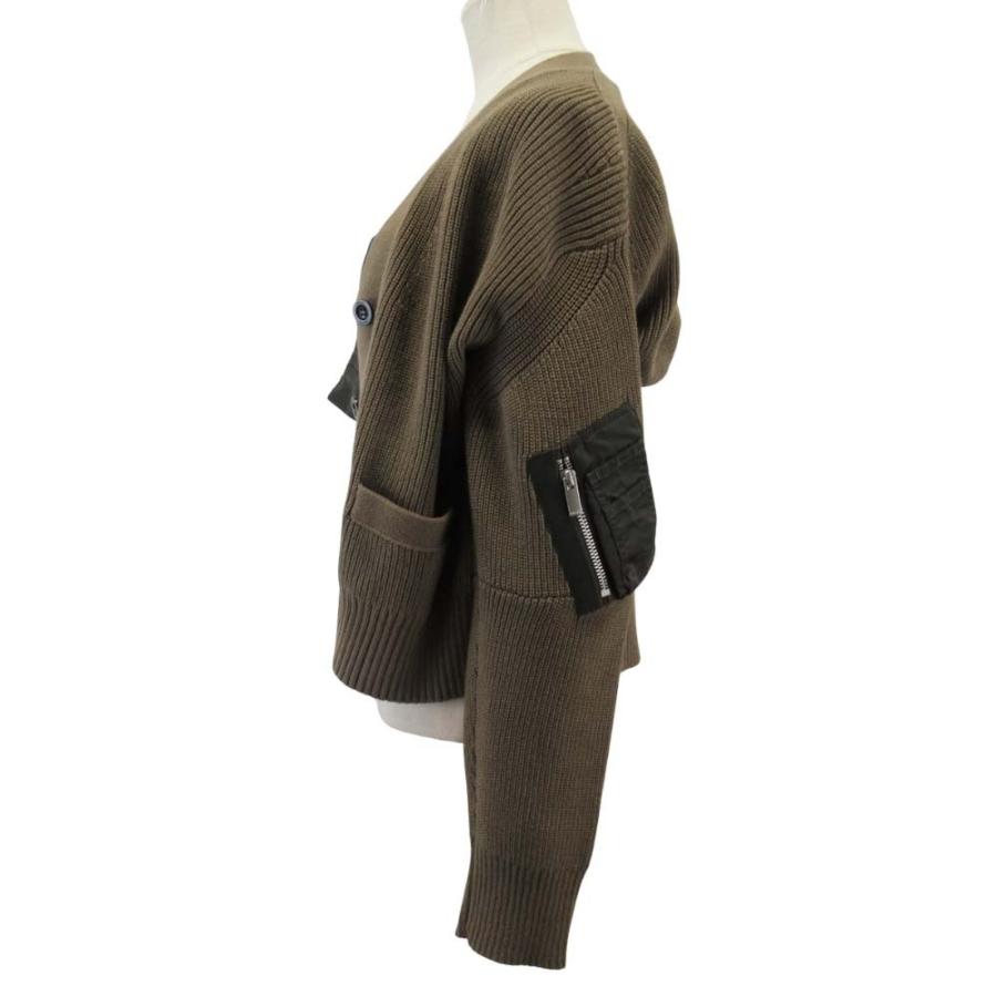 美品 Sacai サカイ 21ss ビスチェレイヤード カーディガン 重ね着風 ニット 羽織 カットソー 1 カーキ レディース 古着 中古 USED sacai（サカイ） 美品 21ss ビスチェレイヤード カーディガン 重ね着風