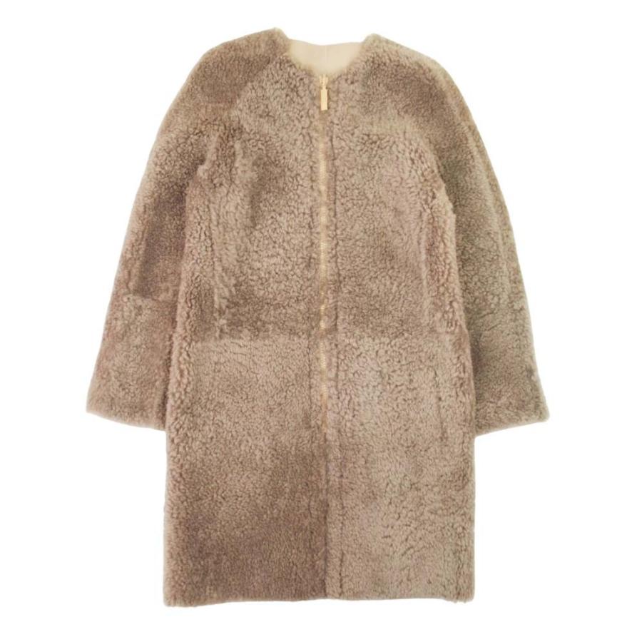 良品 CELINE セリーヌ フィービー期 ムートン ラムスキン リバーシブルコート レザー ノーカラー アウター 36 ベージュ レディース 古着 中古 | CELINE