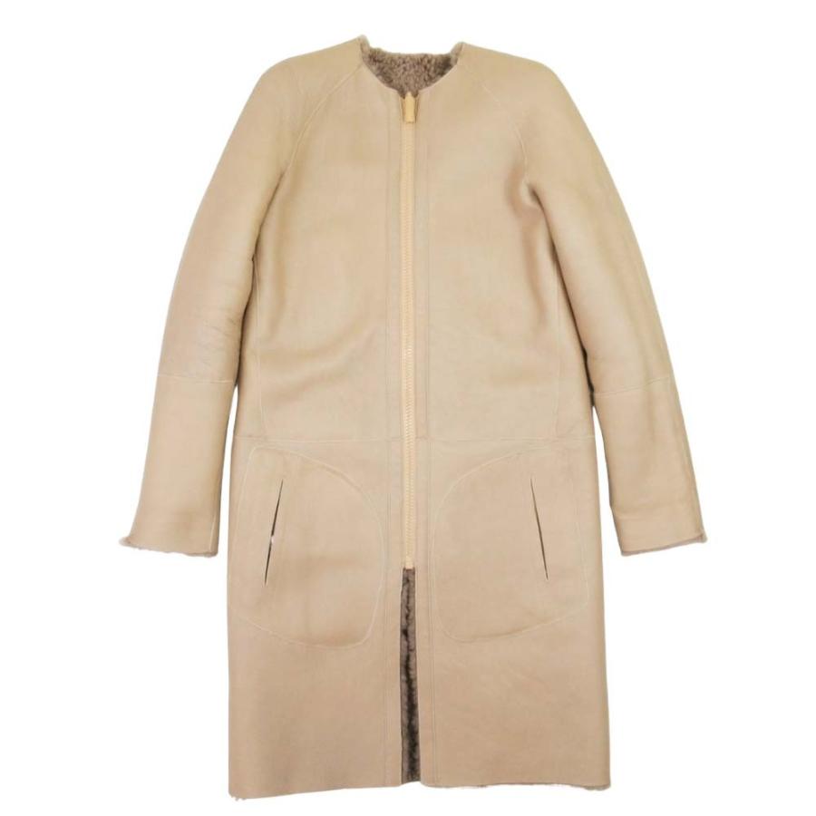 良品 CELINE セリーヌ フィービー期 ムートン ラムスキン リバーシブルコート レザー ノーカラー アウター 36 ベージュ レディース 古着 中古 | CELINE | 02