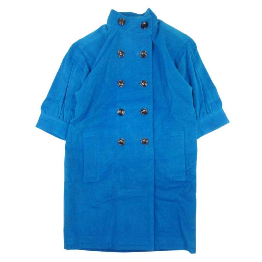 YVES SAINT LAURENT イヴサンローラン 80s 90s vintage ウールメルトンコート スタンドカラー 七分袖 アウター M 青 レディース 古着 中古 | Yves Saint Laurent