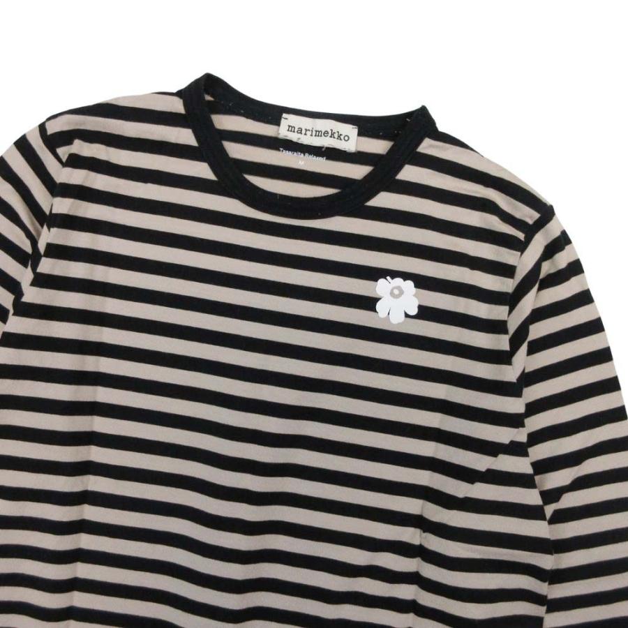 美品 marimekko マリメッコ ボーダー Tシャツ ウニッコ ワンポイント 長袖 ロンT トップス カットソー M ブラック ベージュ レディース 古着 中古 | marimekko | 02