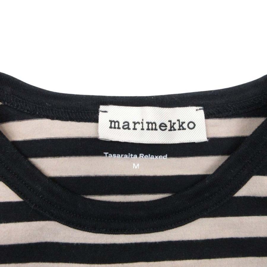 美品 marimekko マリメッコ ボーダー Tシャツ ウニッコ ワンポイント 長袖 ロンT トップス カットソー M ブラック ベージュ レディース 古着 中古 | marimekko | 05