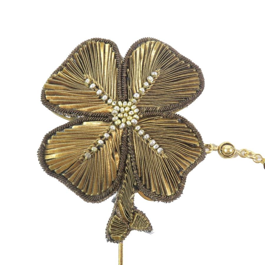 美品 DOLCE&GABBANA ドルチェアンドガッバーナ チェーン付き ラペルピン クローバー ブローチ アクセサリー ブラック ゴールド レディース 古着 中古 USED DOLCE&GABBANA（ドルチェ & ガッバーナ） 美品 ドルチェアンド