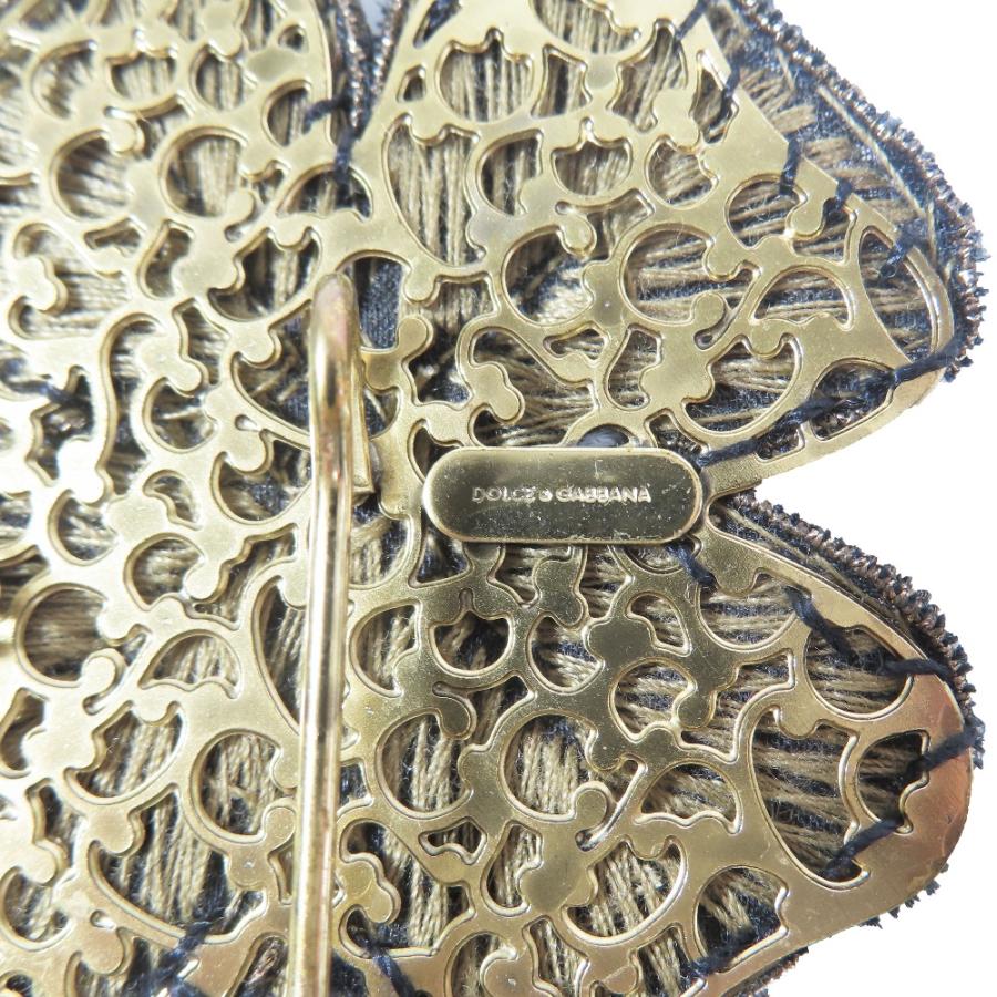 美品 DOLCE&GABBANA ドルチェアンドガッバーナ チェーン付き ラペルピン クローバー ブローチ アクセサリー ブラック ゴールド レディース 古着 中古 USED DOLCE&GABBANA（ドルチェ & ガッバーナ） 美品 ドルチェアンド