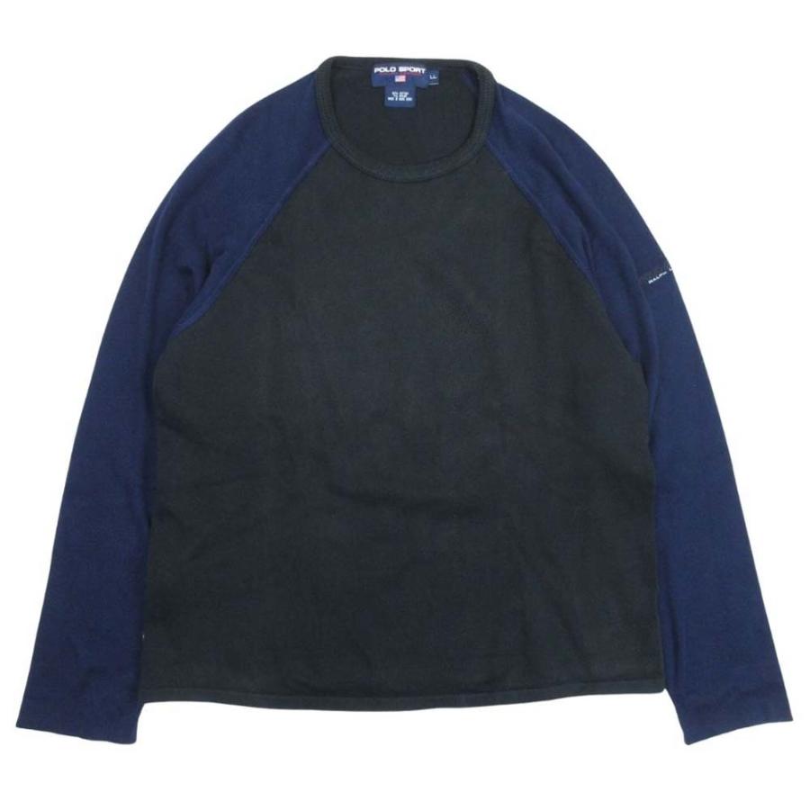 美品 POLO SPORTS ポロスポーツ ラグランスリーブ ニット カットソー トップス 長袖 クルーネック LL 黒 ブラック 紺 ネイビー メンズ 古着 中古 | 