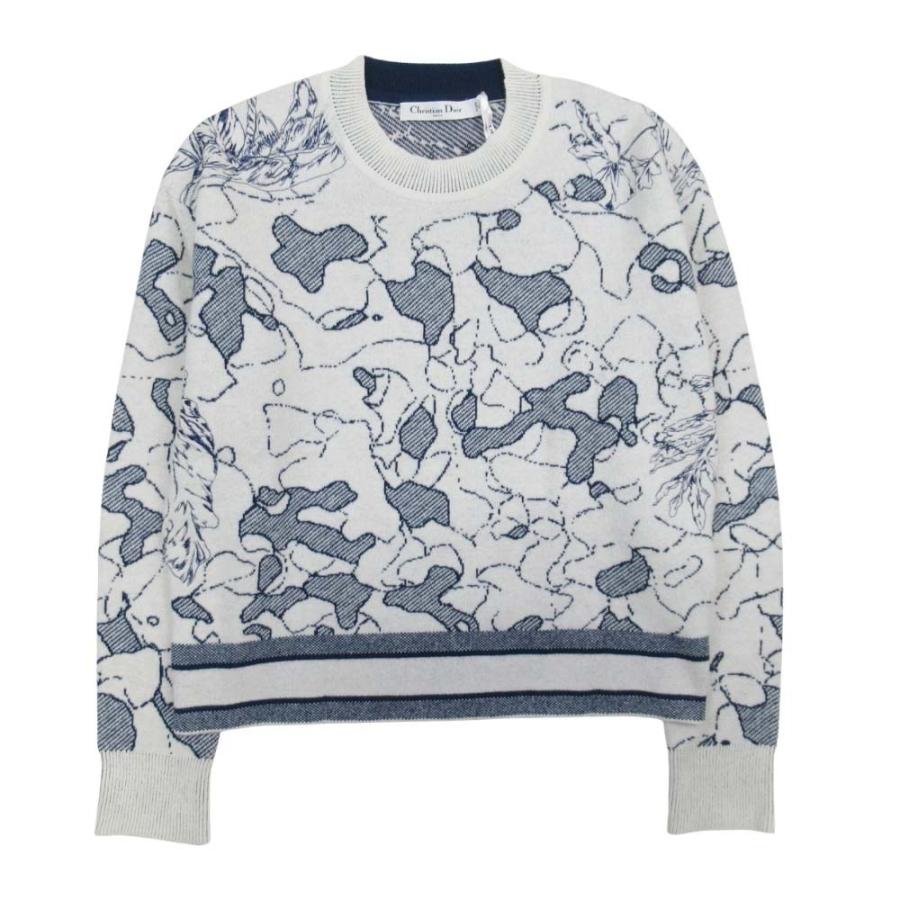 未使用 Christian Dior クリスチャンディオール 20aw アラウンドザワールド カシミヤウール ニット セーター 36 ライトグレー ネイビー レディース 古着 中古 | Christian Dior