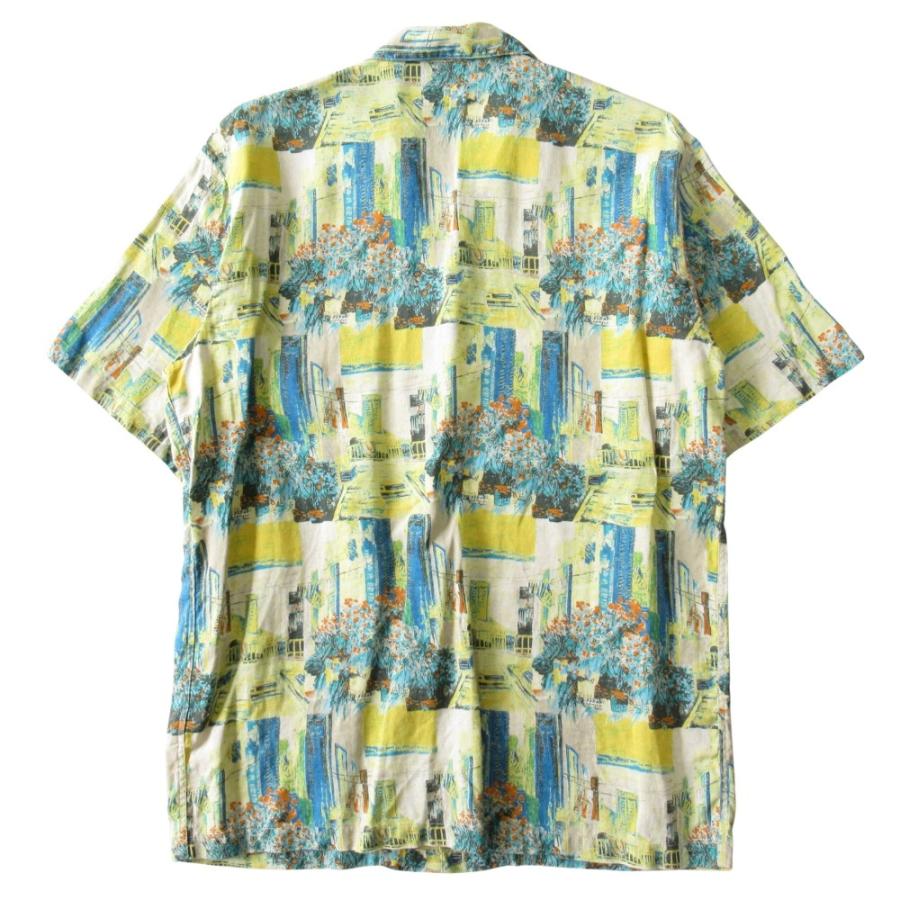 美品 Papas パパス リネン 開襟 シャツ カットソー 半袖 総柄 サイズM 黄 イエロー メンズ 古着 中古 | PAPAS | 01
