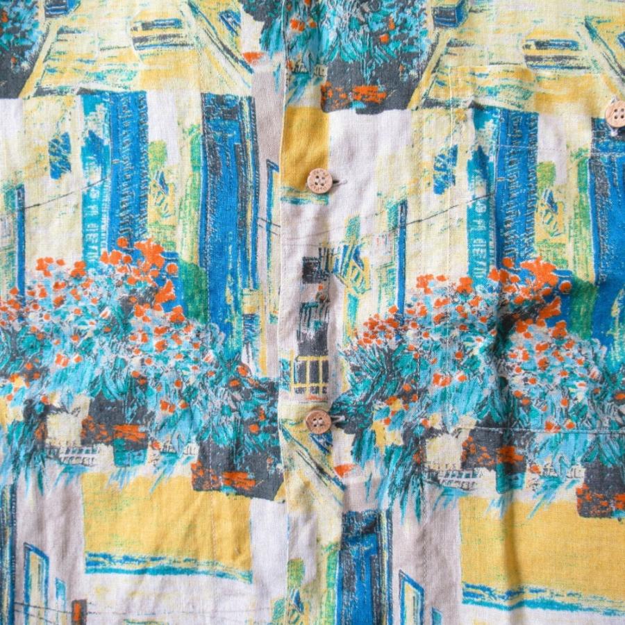 美品 Papas パパス リネン 開襟 シャツ カットソー 半袖 総柄 サイズM 黄 イエロー メンズ 古着 中古 | PAPAS | 02