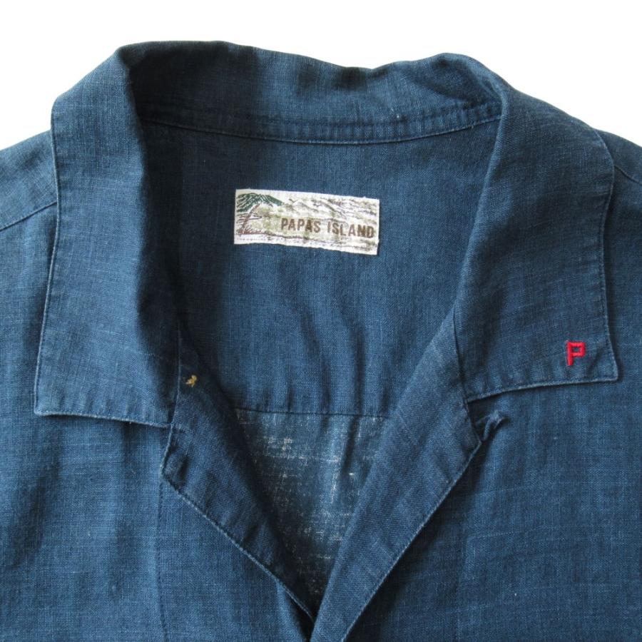 美品 Papas パパス リネン 開襟 シャツ カットソー 半袖 車 紺 ネイビー メンズ 古着 中古 | PAPAS | 03