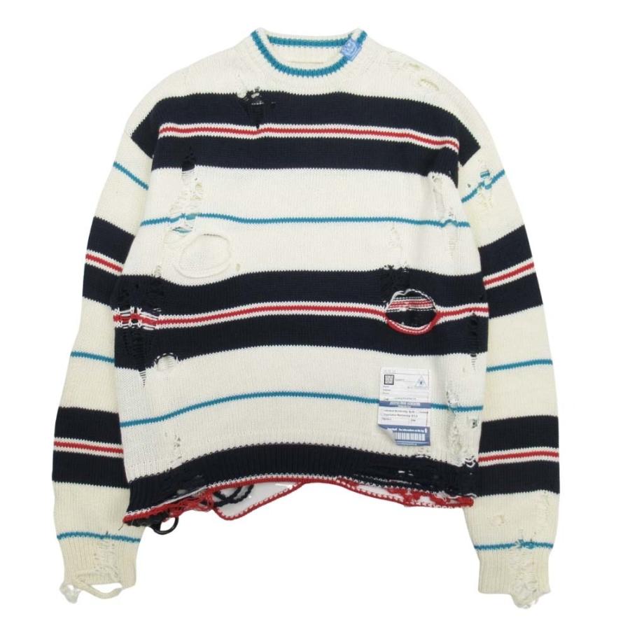 新品同様 MAISON MIHARA YASUHIRO メゾンミハラヤスヒロ Multicolor Broken Knit Sweater ニット マルチボーダー セーター 46 白 ホワイト メンズ 古着 中古 | MIHARAYASUHIRO
