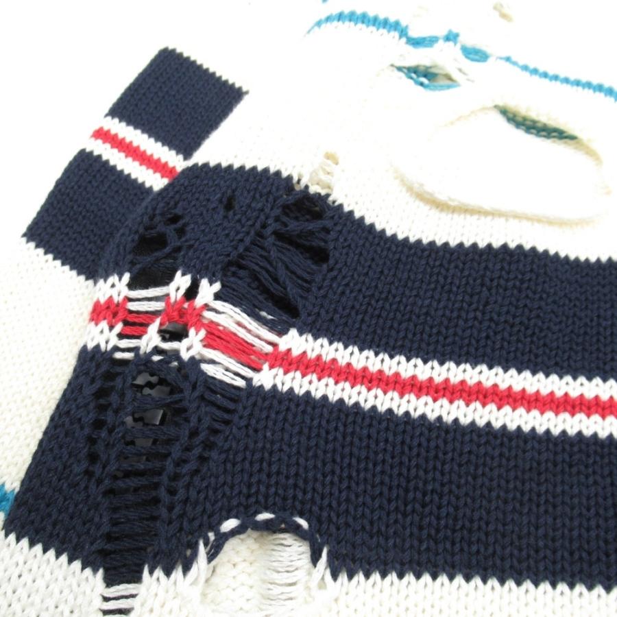 新品同様 MAISON MIHARA YASUHIRO メゾンミハラヤスヒロ Multicolor Broken Knit Sweater ニット マルチボーダー セーター 46 白 ホワイト メンズ 古着 中古 | MIHARAYASUHIRO | 02