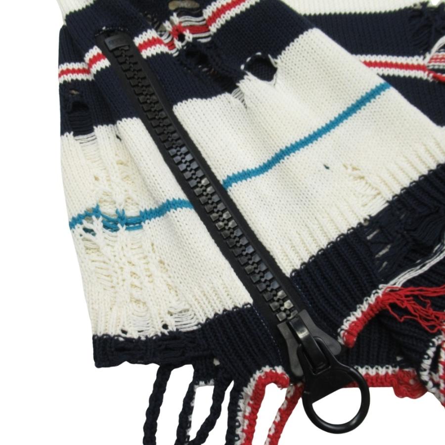 新品同様 MAISON MIHARA YASUHIRO メゾンミハラヤスヒロ Multicolor Broken Knit Sweater ニット マルチボーダー セーター 46 白 ホワイト メンズ 古着 中古 | MIHARAYASUHIRO | 03