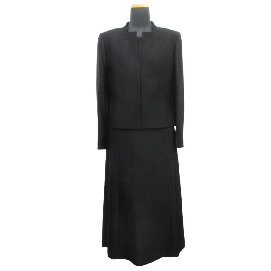 美品 HIROMI YOSIDA ヒロミヨシダ スタンドネック ジャケット ワンピーススーツ フォーマル 喪服 ドレス 7号 黒 ブラック レディース 古着 中古 | 