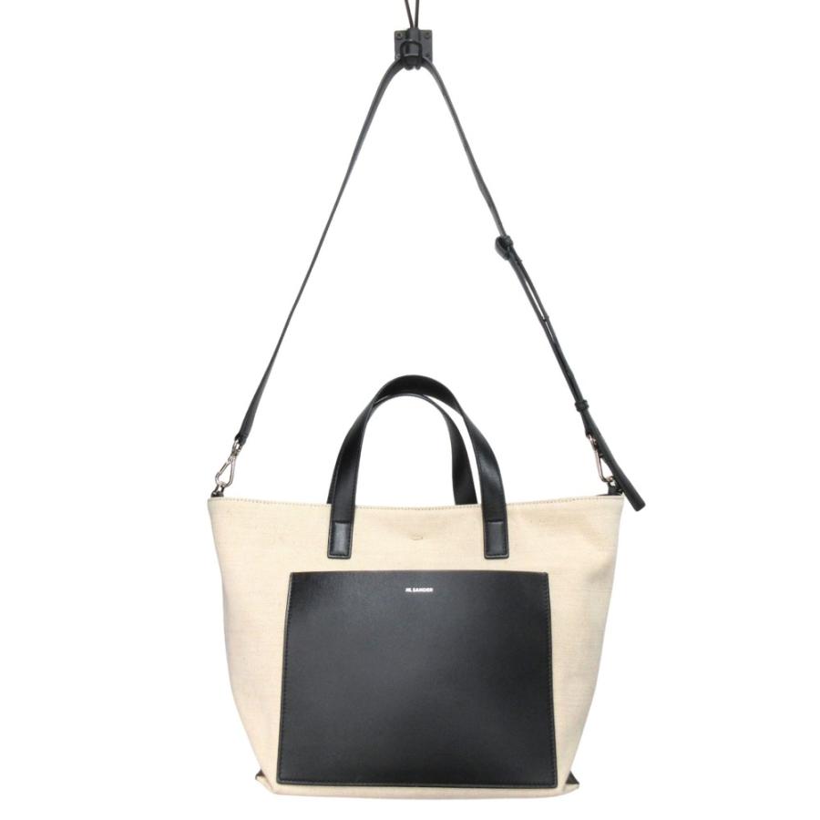 【完売品✨FLAT SHOPPERトート】ジルサンダー　キャンバス　黒　ベージュ JIL SANDER（ジルサンダー） 美品 ワンダースクエア スモール トート