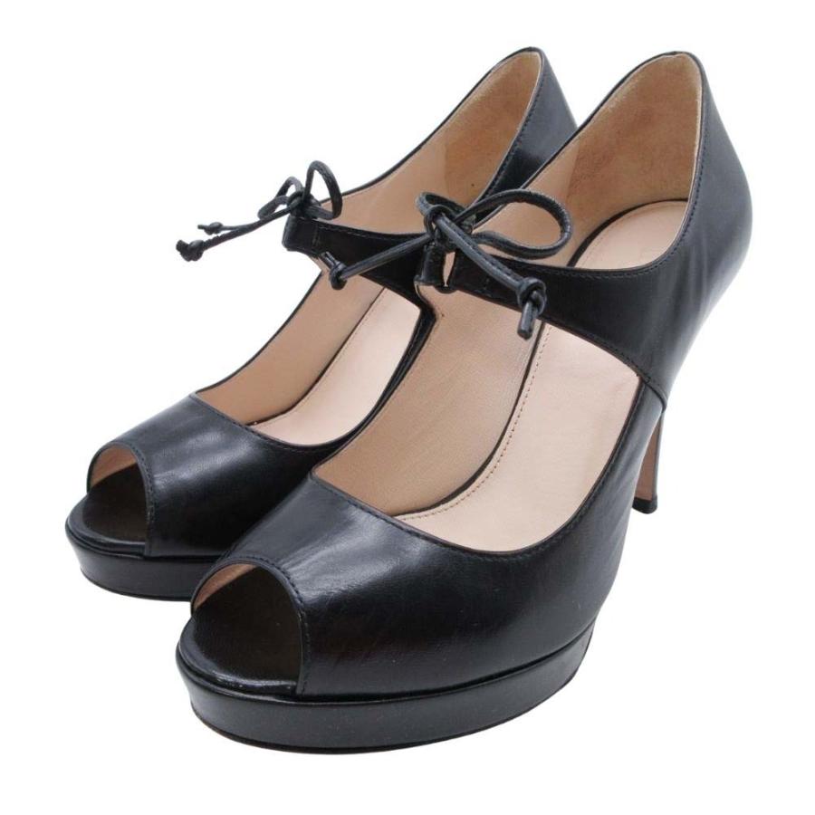 良品 MAX MARA マックスマーラ オープントゥ パンプス 本革 リボン プラットフォーム シューズ 靴 36.5/23.5cm 黒 ブラック レディース 古着 中古 | Max Mara | 01