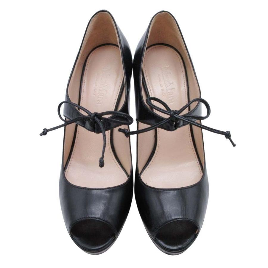 良品 MAX MARA マックスマーラ オープントゥ パンプス 本革 リボン プラットフォーム シューズ 靴 36.5/23.5cm 黒 ブラック レディース 古着 中古 | Max Mara | 02