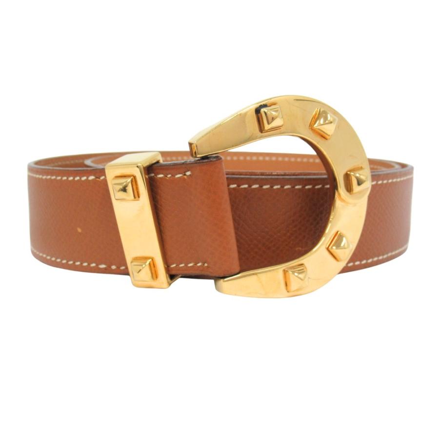 HERMES エルメス ホースシュー バックル ベルト クシュベル レザー ヴィンテージ サイズ72cm 茶 ブラウン レディース 古着 中古 | HERMES