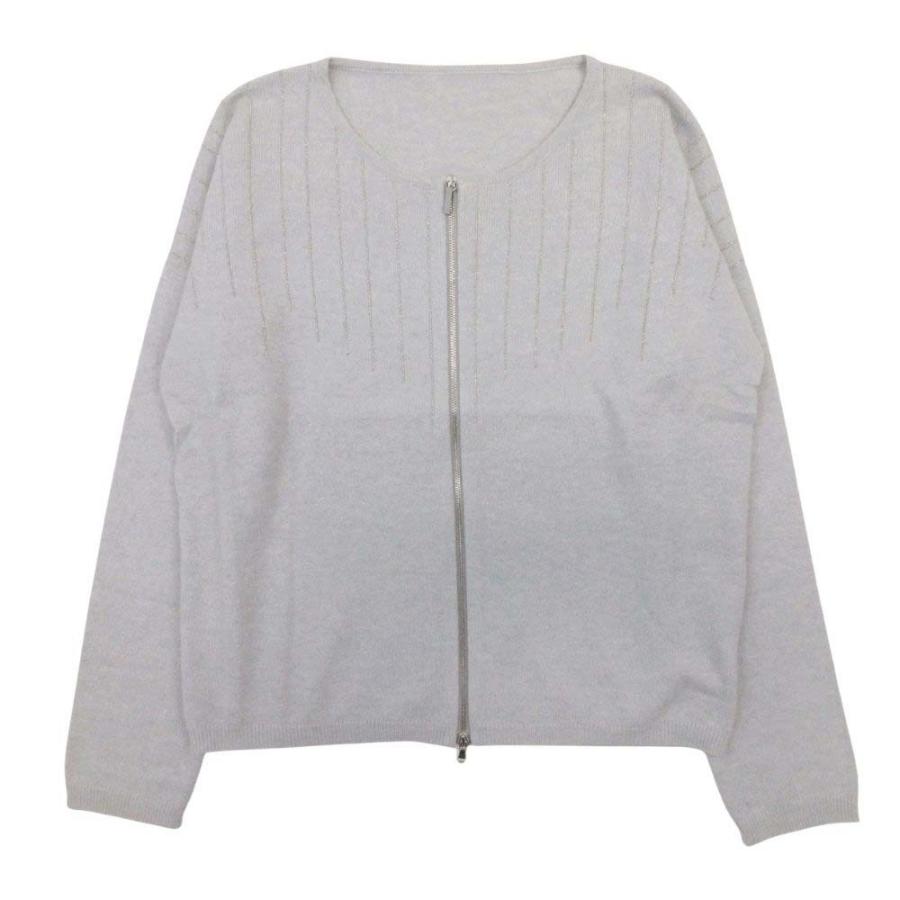 美品 FABIANA FILIPPI ファビアナ フィリッピ カシミヤ混 ニット ジップアップ カーディガン カットソー ビーズ刺繍 S ライトグレー レディース 古着 中古 | FABIANA FILIPPI