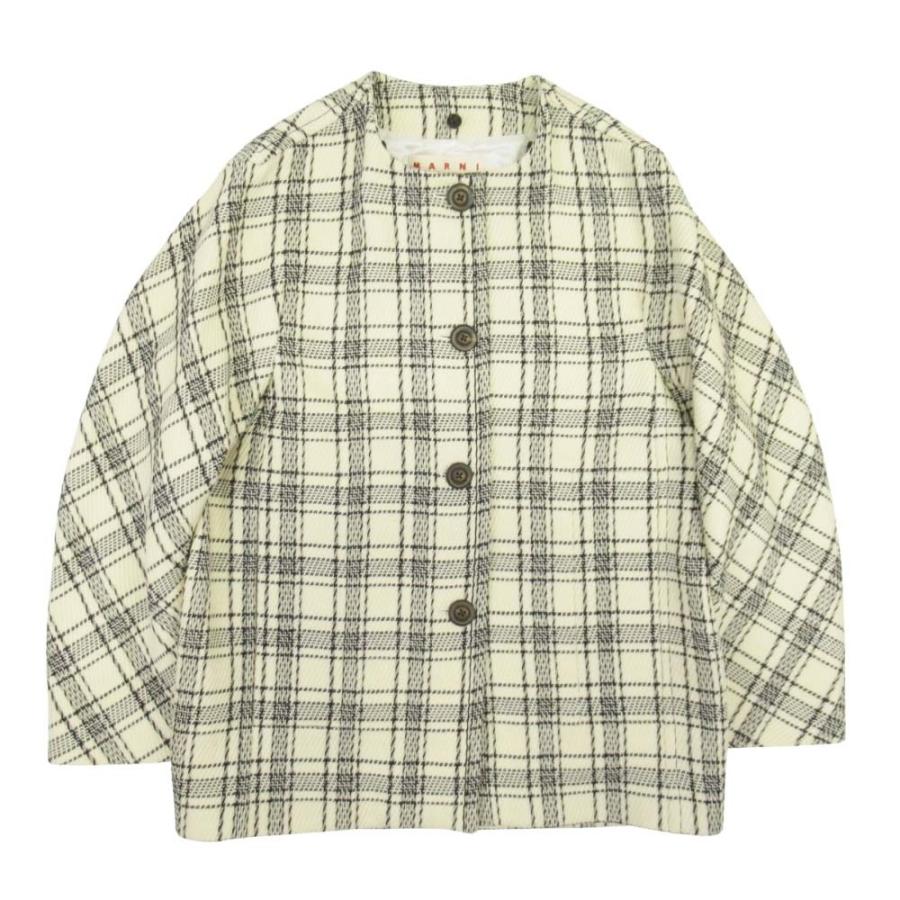美品 MARNI マルニ 20aw チェック フーデッドコート 2WAY ノーカラー アウター 36 アイボリー ブラック レディース 古着 中古 | MARNI | 02