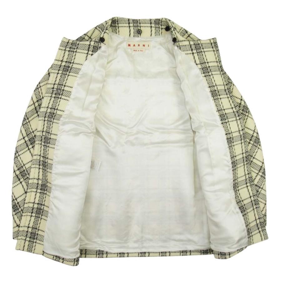 美品 MARNI マルニ 20aw チェック フーデッドコート 2WAY ノーカラー アウター 36 アイボリー ブラック レディース 古着 中古 | MARNI | 03
