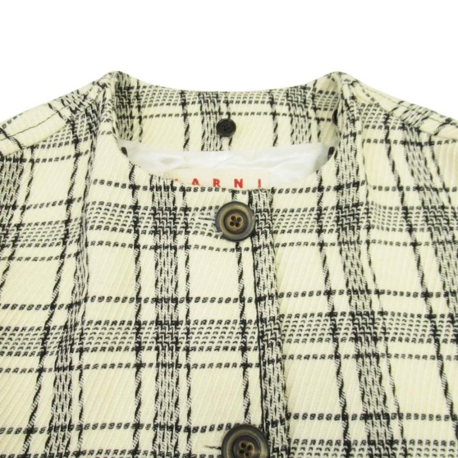 美品 MARNI マルニ 20aw チェック フーデッドコート 2WAY ノーカラー アウター 36 アイボリー ブラック レディース 古着 中古 | MARNI | 05