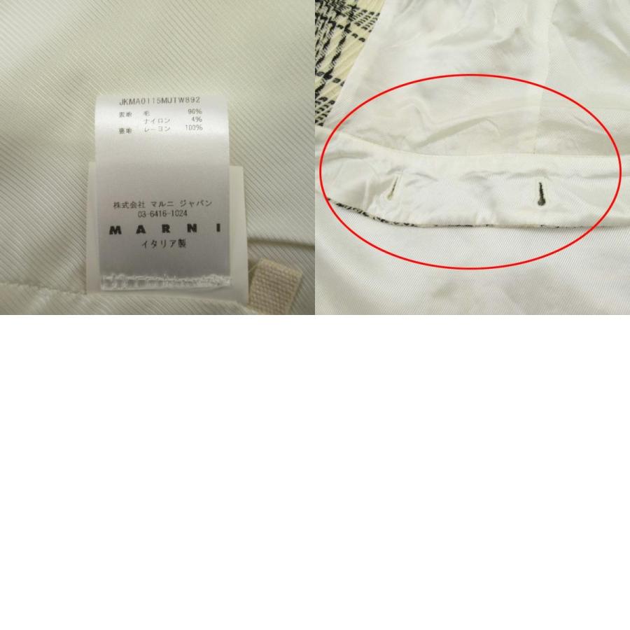 美品 MARNI マルニ 20aw チェック フーデッドコート 2WAY ノーカラー アウター 36 アイボリー ブラック レディース 古着 中古 | MARNI | 09