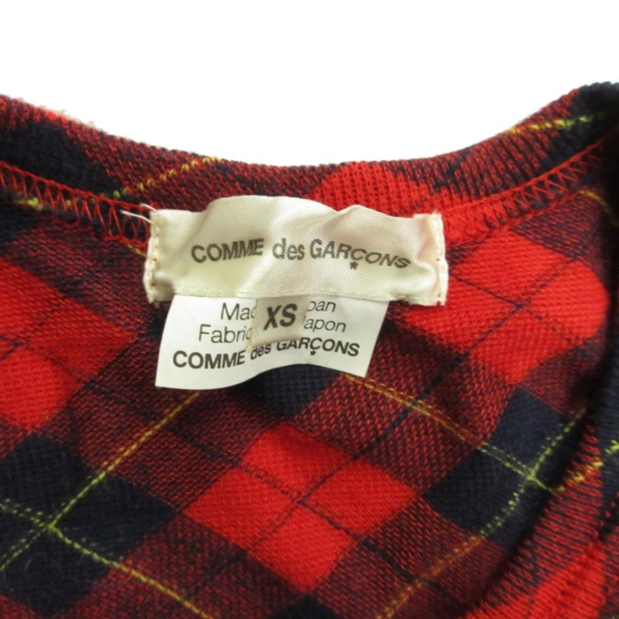 美品 COMME des GARCONS コムデギャルソン 10aw フロントパッチ ニット カットソー ロング Tシャツ 長袖 チェック XS 赤 レッド レディース 古着 中古 | COMME des GARCONS | 04