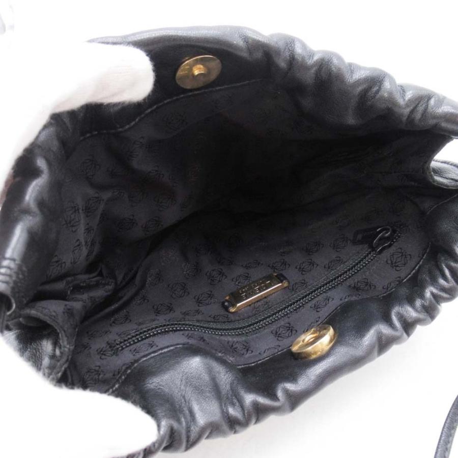 ロエベ ヴィンテージ チェーンバッグ アナグラム型押し 黒 ファスナートップ破損 LOEWE（ロエベ） 新品同様 vintage アナグラム ロゴ型押し 巾着