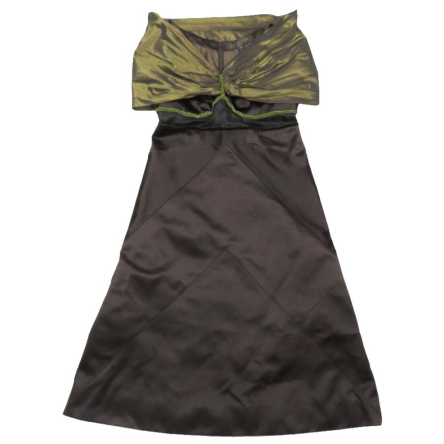 良品 LOUIS VUITTON ルイヴィトン シルク ドレス ノースリーブ ワンピース ショールドッキング ハーフ 膝丈 36 光沢 ブラウン レディース 古着 中古 | LOUIS VUITTON