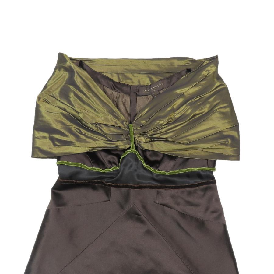 良品 LOUIS VUITTON ルイヴィトン シルク ドレス ノースリーブ ワンピース ショールドッキング ハーフ 膝丈 36 光沢 ブラウン レディース 古着 中古 | LOUIS VUITTON | 02