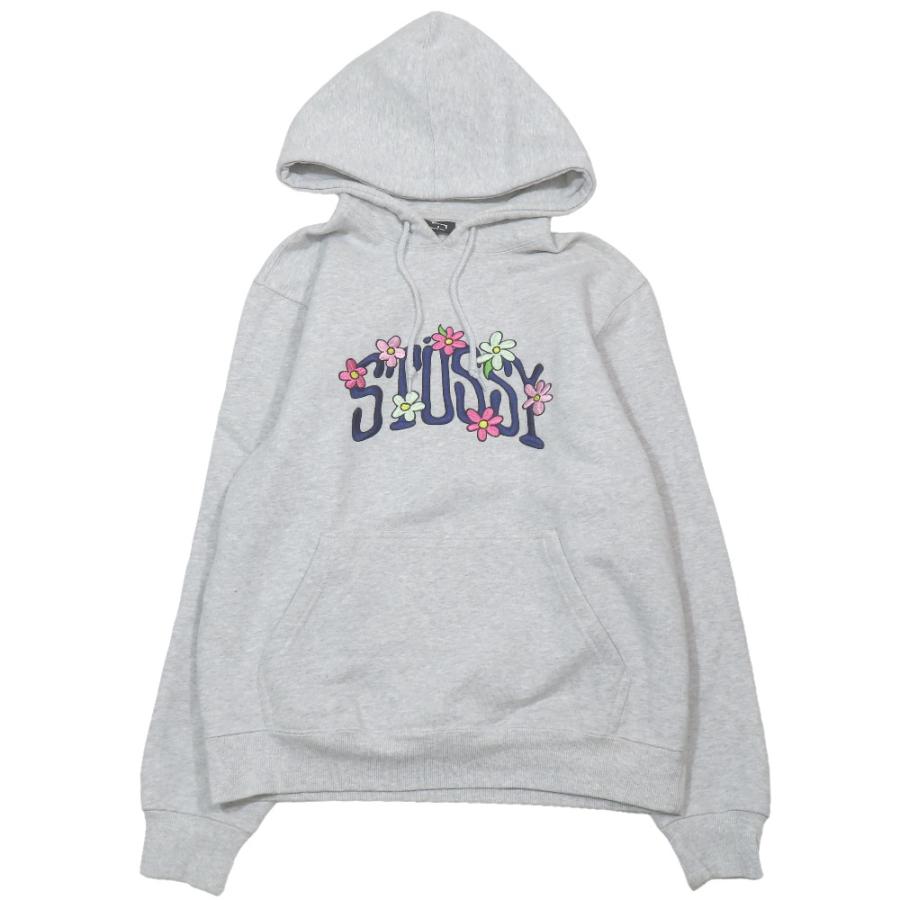 良品 STUSSY ステューシー COLLEGIATE FLORAL HOODIE スウェット パーカー プルオーバー 長袖 裏起毛 カットソー S グレー メンズ 古着 中古 | STUSSY
