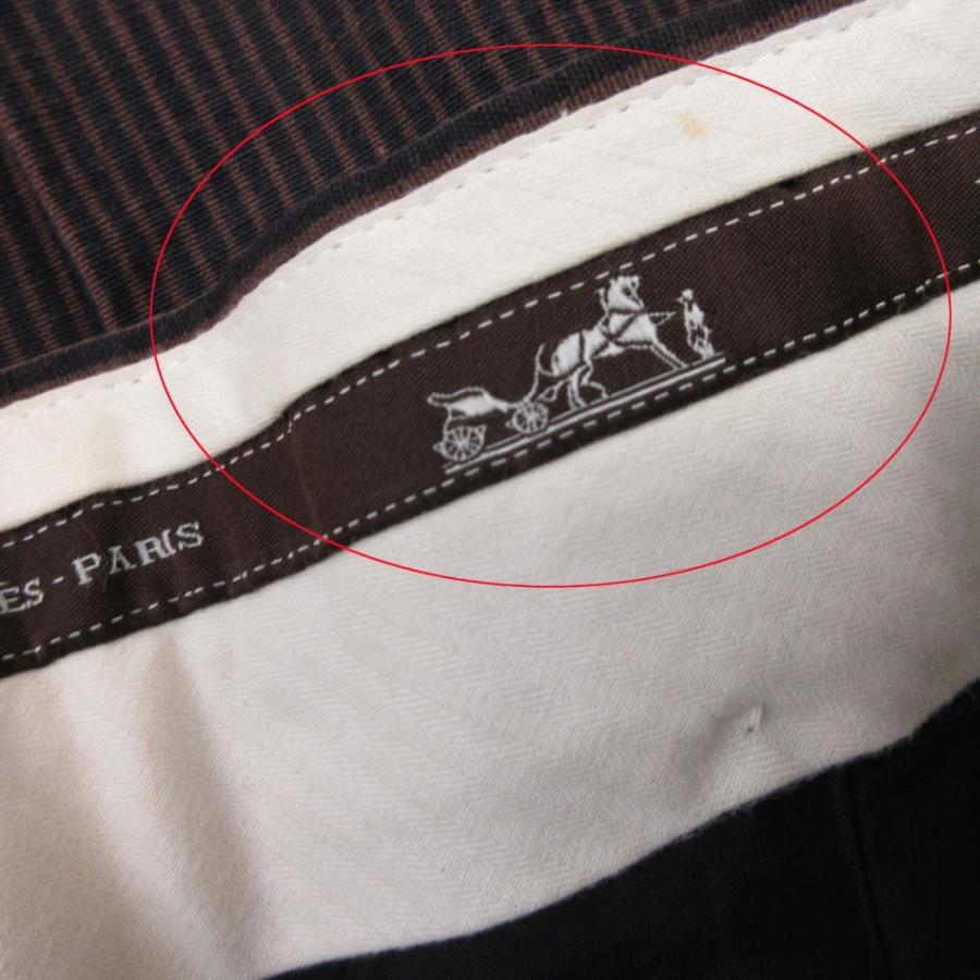 良品 HERMES エルメス コットンリネン ストライプ スラックス センタープレス パンツ トラウザー ボトムス 54 茶 ブラウン 黒 メンズ 古着 中古 USED HERMES（エルメス） 良品 コットンリネン ストライプ スラックス